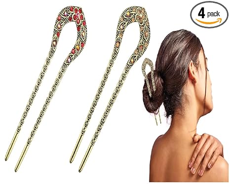 INSIME Vintage Hair bun clips for women stylish Latest french hair pin | Hair bun twister clip hair bun accessories for women | Fancy Juda Hair style French bun hair clips for women (Pack of 2)