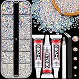 Resin Jelly Rhinestones for Crafting with B7000 Jewelry Glue, 1 Box Transparent AB Flatback Crystal with 3Pcs 10ml Glue, Bedazzling Non Hotfix Gems for DIY Tumblers Clothing Shoes Manicure