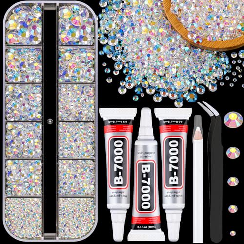 Image of Resin Jelly Rhinestones for Crafting with B7000 Jewelry Glue, 1 Box Transparent AB Flatback Crystal with 3Pcs 10ml Glue, Bedazzling Non Hotfix Gems for DIY Tumblers Clothing Shoes Manicure