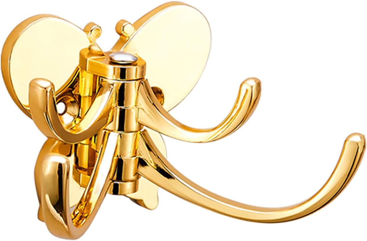 Set of 2 Solid Metal Swivel Hook Heavy Duty Folding Swing Arm Triple Coat Hook with Multi Three Foldable Arms Towel/Clothes Hanger for Bathroom Kitchen Garage Wall Mount Gold, Butterfly