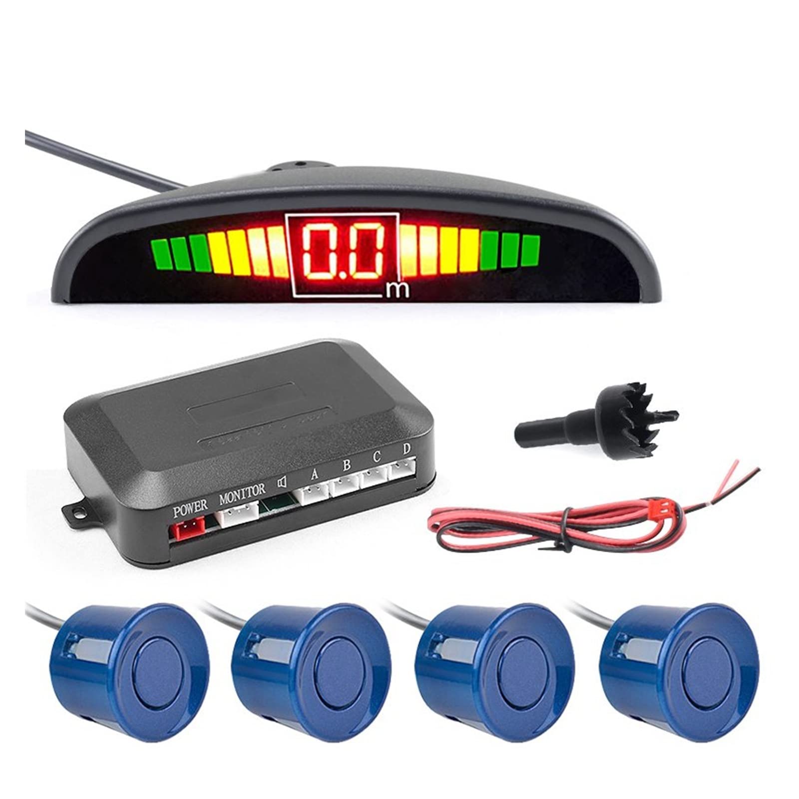 Radar Sensor Aparcamiento Detector Radar Marcha Atrás Automático + Pantalla Retroiluminación LED + 4 Sensores Asistencia Estacionamiento(Azul)