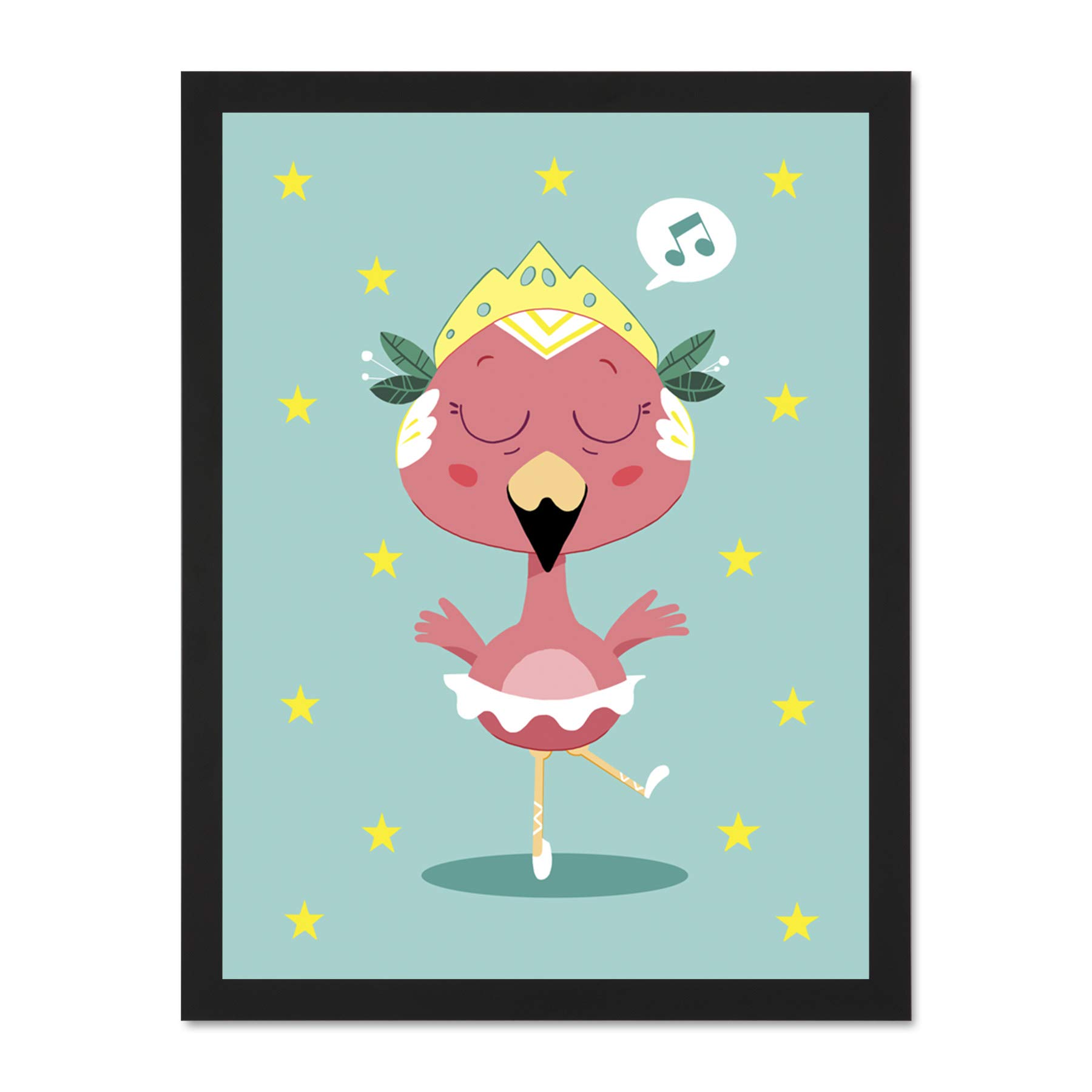 Wee Blue Coo Kawaii Flamingo Ballet Large Framed Art Print Wall Poster 18x24 inch