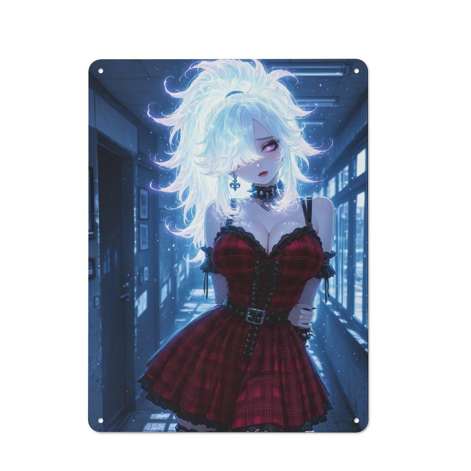 Junmoney Girls Style-13 Farmhouse Anime In Red Plaid Dress Country Metal Sign 40X30cm, Cottage Wall Art For Farmhouse Kitchen, Pantry Or Dining Area