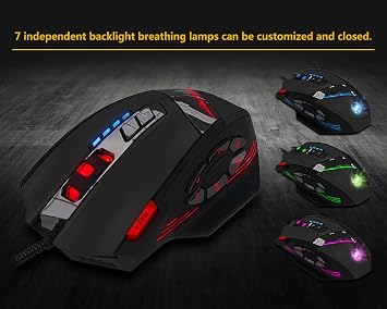 C-12 Wired USB Optical Gaming Mouse 12 Programmable Buttons Computer Gaming Mouse 4 Adjustable DPI 7 LED Lights