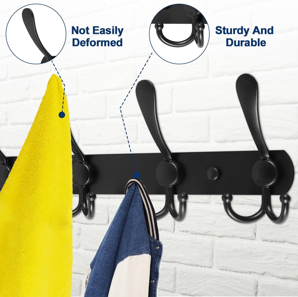 Coat Racks with 5 Hooks Wall Mounted Heavy Duty Rail Rustproof Towel Hook Rack Minimalist Wall Rack Hooks Multifunctional for Coat Hat Robes Towel Bathroom 41×12.7cm (Black 2PCS)