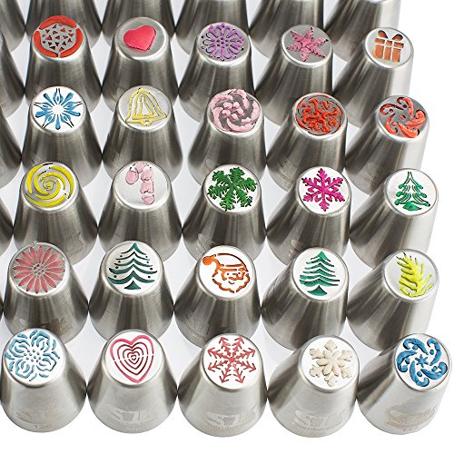 100pc Russian cake tips Special CHRISTMAS edition! 70 NEW design numbered stainless steel nozzles,2*leaf tip, 3-color+ single coupler, 20 pastry bags, 5 silicon cake cups, Christmas tips, largest set
