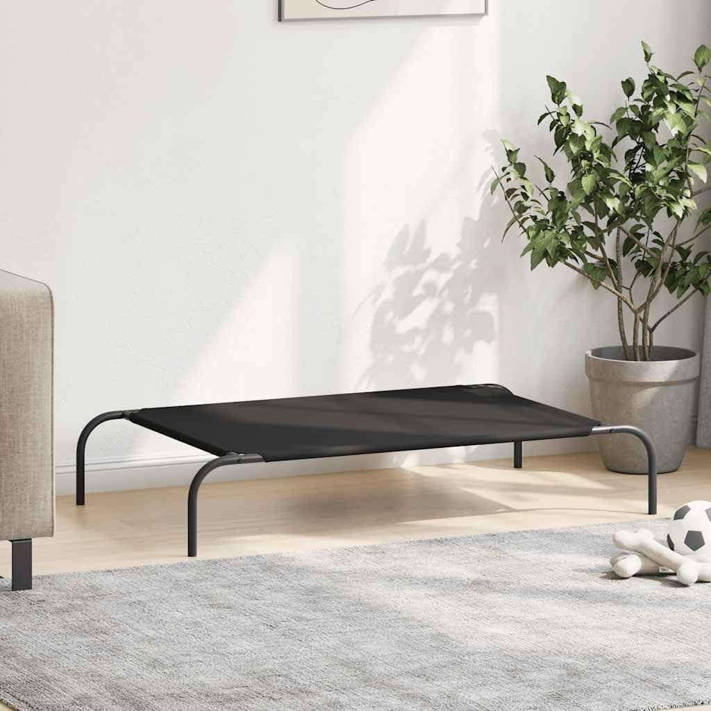 Podwyższone legowisko dla psa, czarne, 110 x 65 x 20 cm, tkanina Oxford i malowana proszkowo stalowa rama ze środkowymi nóżkami, przenośna sofa dla psa do odpoczynku w miejscu spania wewnątrz