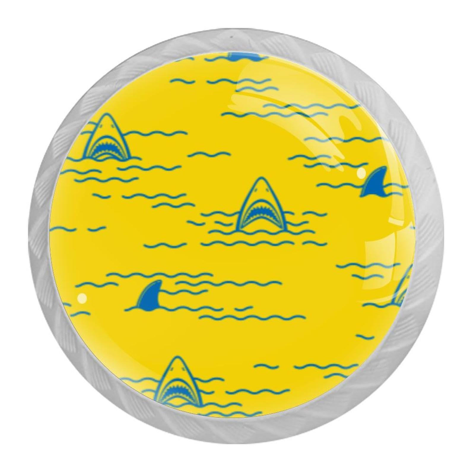 Tqmspg Multi13 4 Pieces Drawer Pulls Shark Pattern Yellow Background Door Knobs Dresser Handles For Kitchen Wardrobe Cupboard Hardware Furniture