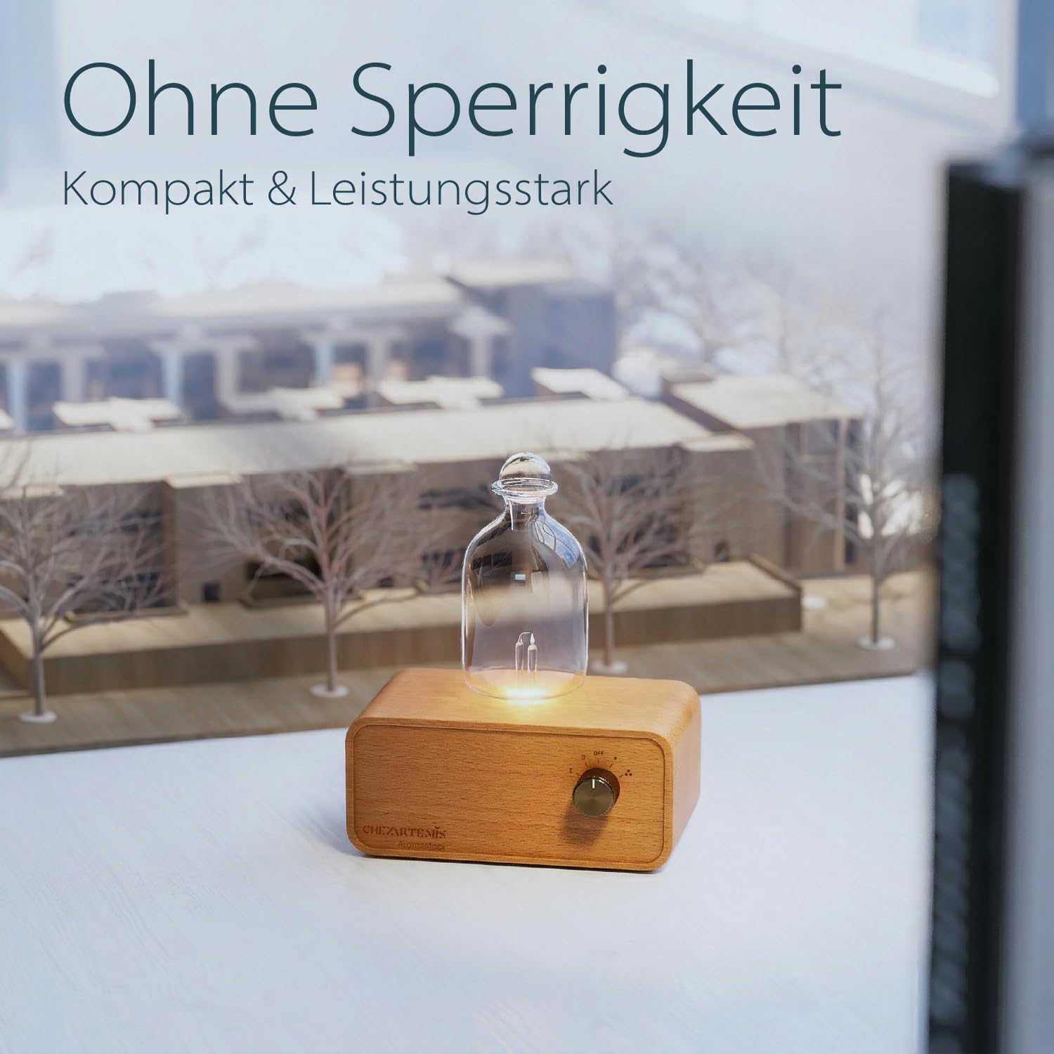 Aria Wasserloser Aroma Diffuser Kabellos für Aromatherapie | 30ml Glas Vernebler & Buchenholz, Plastikfrei und BPA-frei, 10 Tage Akkulaufzeit, Flüsterleise <30dB, Duftreichweite 60 m²