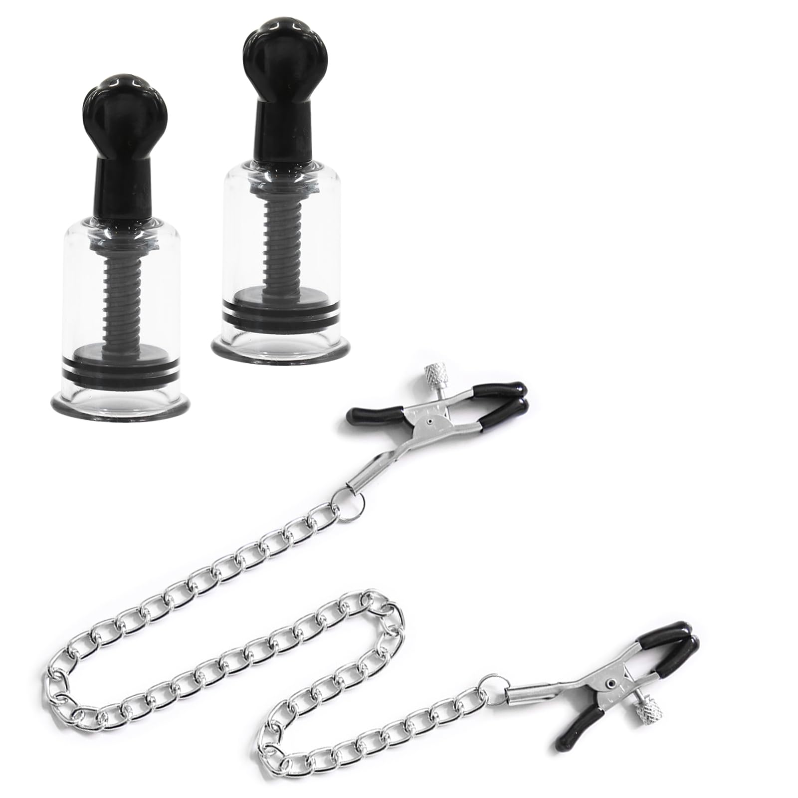 2 Ventouse De Mamelon + Pinces à tétons avec chaîne, Twisting Ventouses à Tétons, sex toys Pour Femme Couple