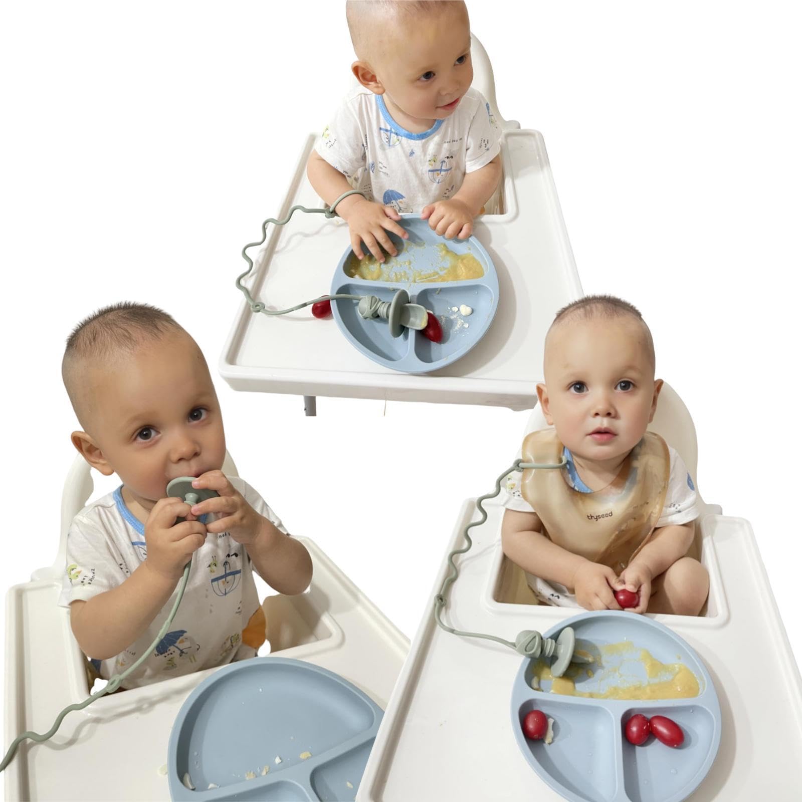 Baby Spoons Self Feeding 6 Months Silicone Strap Toddler Utensils Fixer Highchair Accessories-Gelinor Feeding Aid for Keep Baby Utensils Close at Hand and Off The Ground-No Spoon (Sage) - Image 2