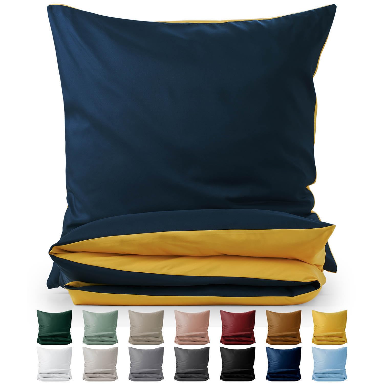 Blumtal Biancheria da Letto con Design Reversibile da 200x200 cm incl. Federe 50x80 cm - Lenzuola invernali in microfibra extra morbida certificate Oeko-Tex, 3 pezzi, Blu Oceano/Senape