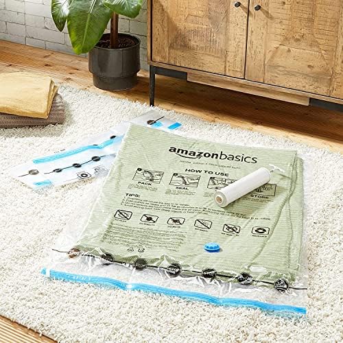Amazon Basics Worki próżniowe do przechowywania, z pompką ręczną,15-pak, różne rozmiary, białe