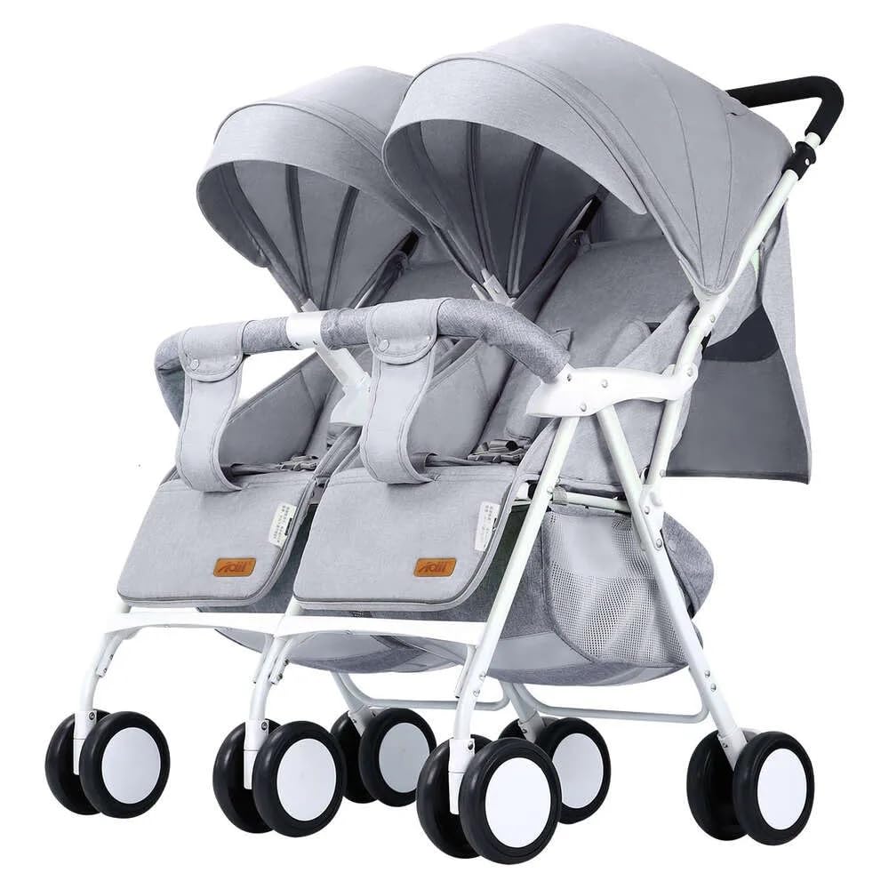 Shopurb Lightweight Twin Stroller for Two Babies, Foldable Double Infant Toddler Sit-on-The-Trolley (Grey)-image-27