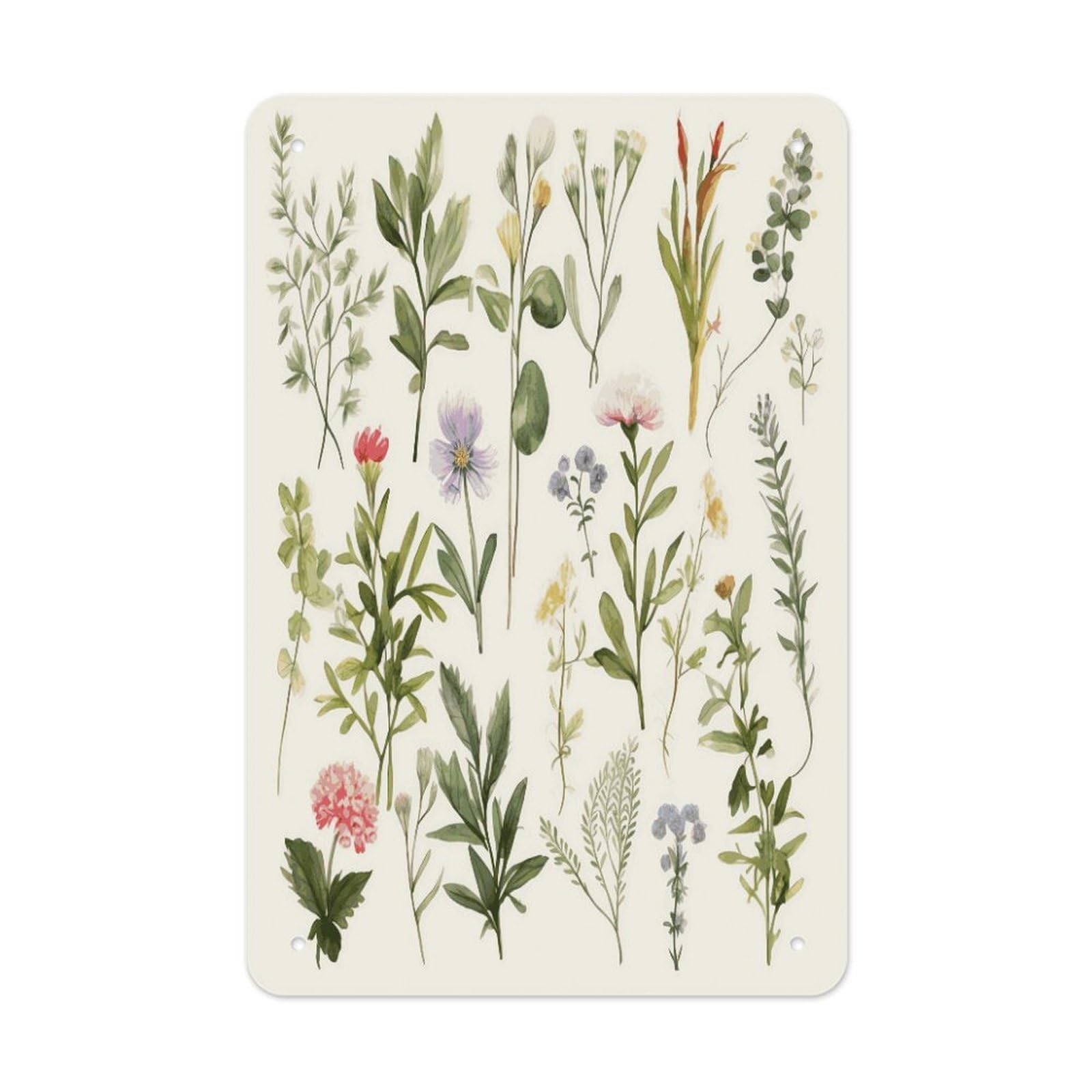 Season Watercolors of Herbs Flowersb Metal Tin Sign Wall Decor Funny Retro Sign Weatherproof Metal Wall Art for Indoor Or Outdoor Retro Tin Signs for Kitchen Office Home Bar Decor 11.8 X 7.9 Inch