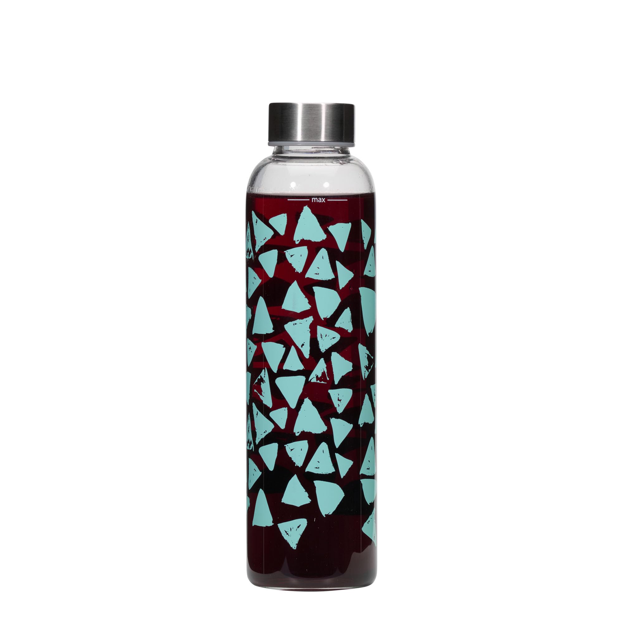 Set di 6 borracce da 500 ml Perseus turchese triangoli in vetro trasparente con coperchio in metallo