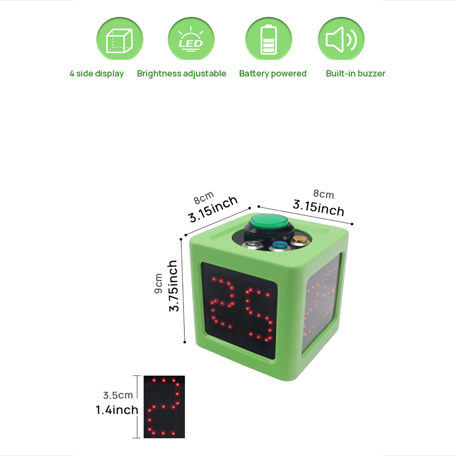 Temporizador de Cubo Digital, Temporizador de Cubo de Reloj de Carrera de 4 Lados, con Pantalla LED de 1.4 Pulgadas, Tiempo preestablecido editable, para estudiar, cocinar