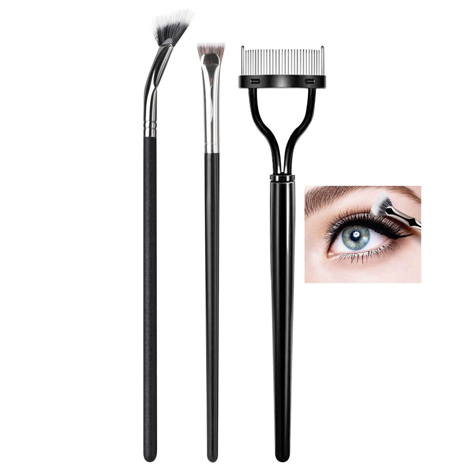 DAGEDA Eyelash Comb and Mascara Fan Brush for Lashes Set, Eyelash Separator Tool&Lash Fan Brush&Folding Angle Scalloped Lash Brush, Mascara Wands Lash Brush Tool for Natural Lift Prevents Clumps