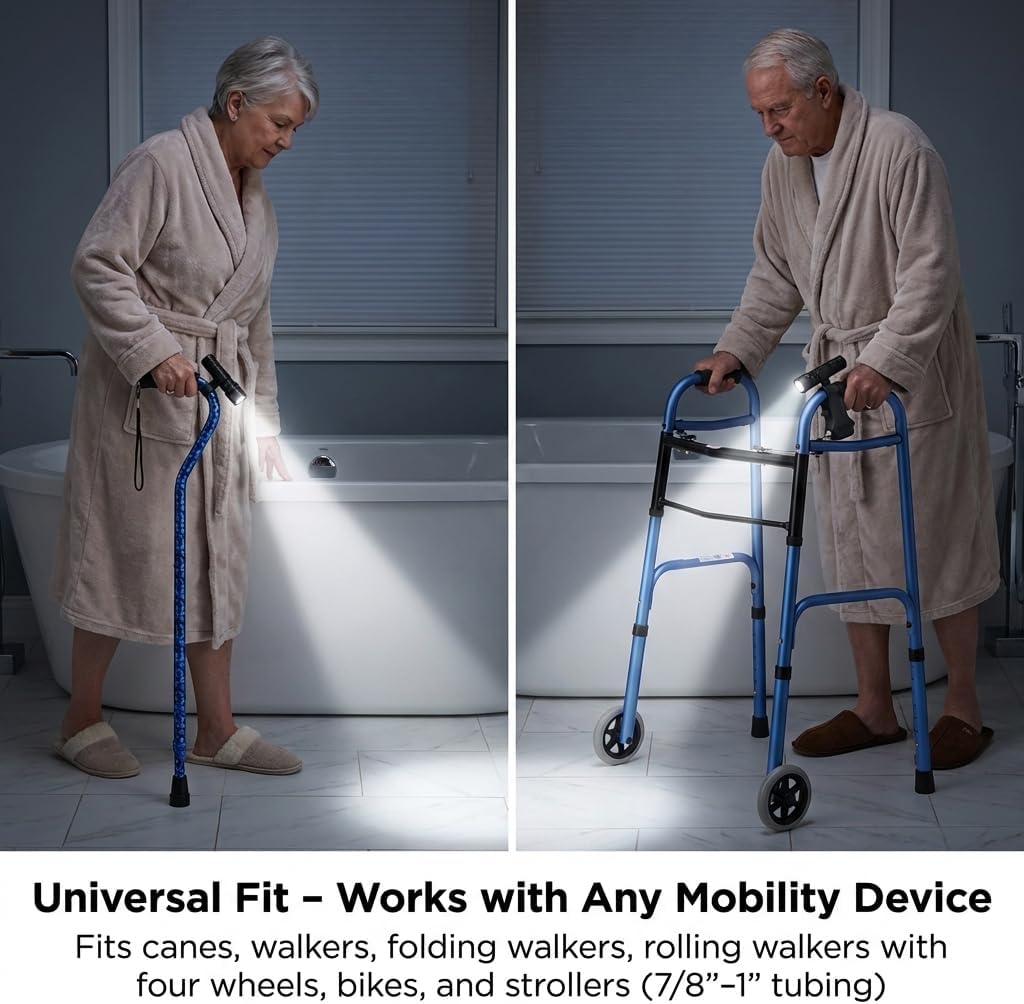 NOVA Universal Clip-On Flashlight for Canes, Walkers, Rollators, Strollers & Bikes – Pivoting Adjustable Mount, Bright Light, Battery Included image 4