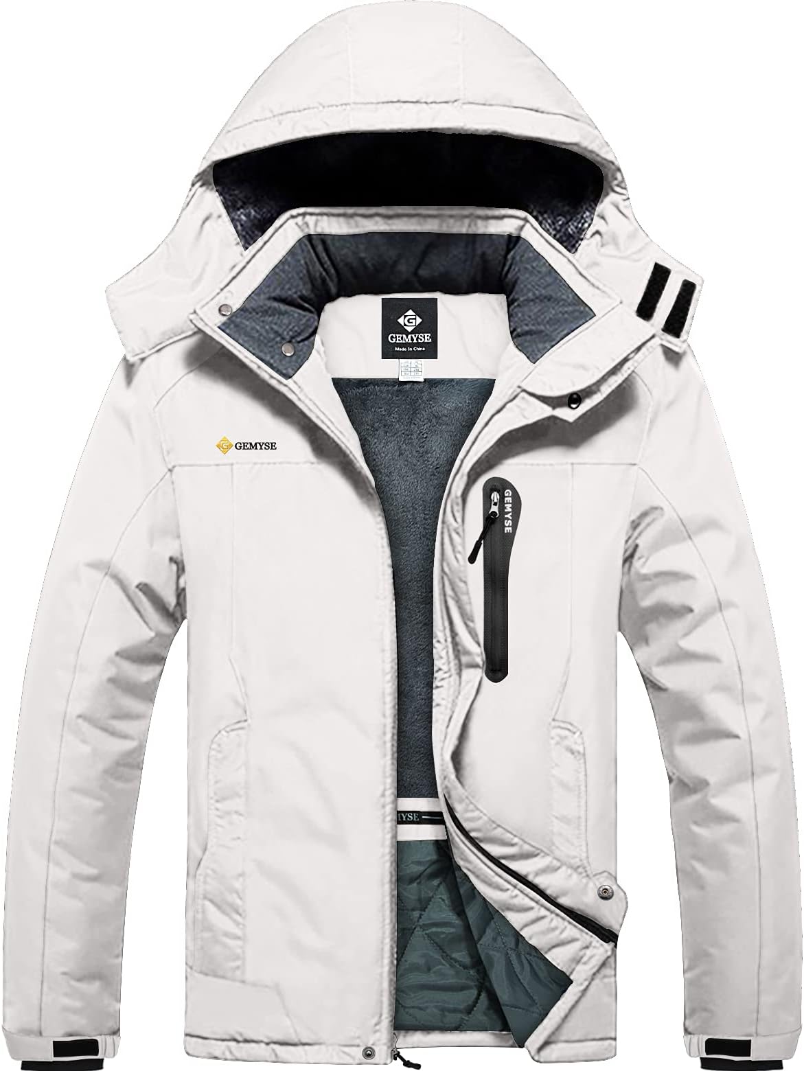 GEMYSEMen's Waterproof Mountain Ski Jacket Windproof Fleece Outdoor Winter Jacket with Hood