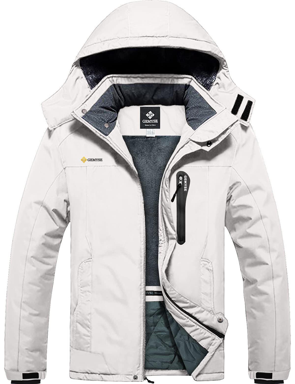 GEMYSEMen's Waterproof Mountain Ski Jacket Windproof Fleece Outdoor Winter Jacket with Hood