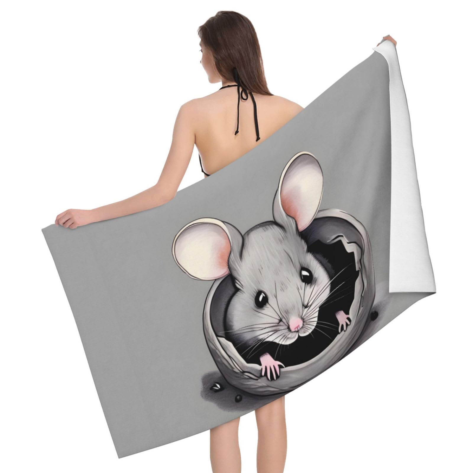 Graues Rattenbadetuch Bedrucktes Badetuch Damen Schnelltrocknend Mikrofaser 100% Polyester Reise Strand Pool Handtuch