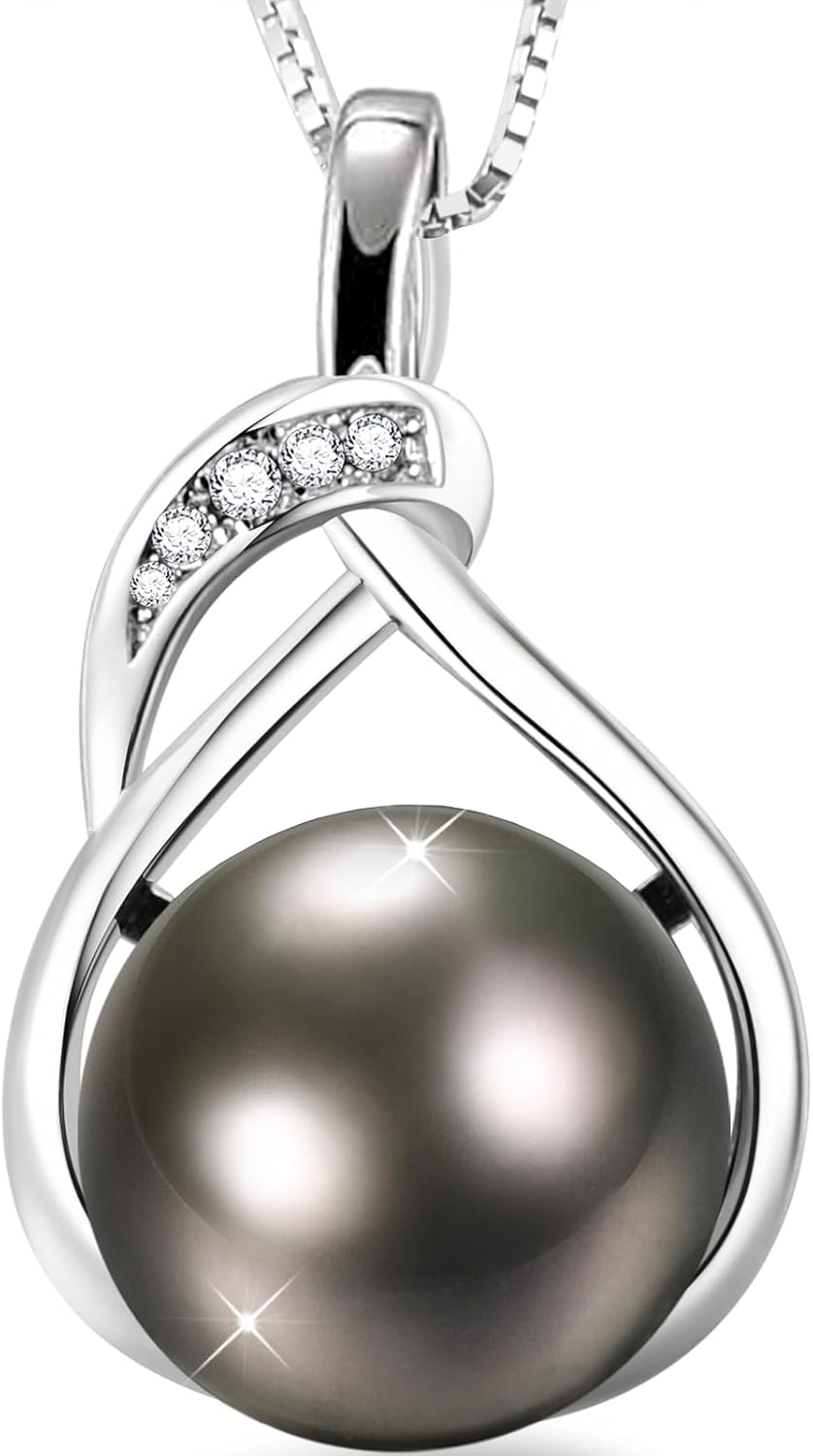 Tahitian Black Pearl Necklace, 9-11mm Round Real Pearls Jewelry,18+2" Sterling Silver Chain 18K Gold Plated Pendant - Gifts for Women Wife Anniversary Birthday Val Wedding Mothers Christmas Day Gift