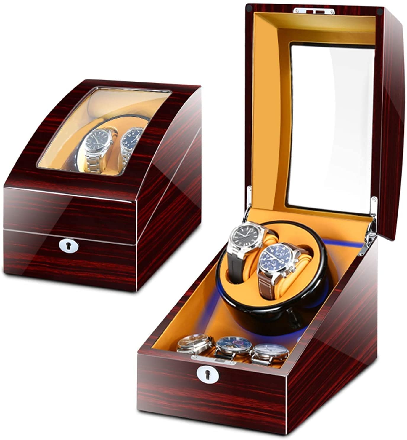 2+3 Mecánico Reloj Shaker Motor silencioso Reloj Dispositivo de Cuerda automática Reloj Winder Rotator Holder Reloj Caja de Almacenamiento Caja de exhibición (Rojo)