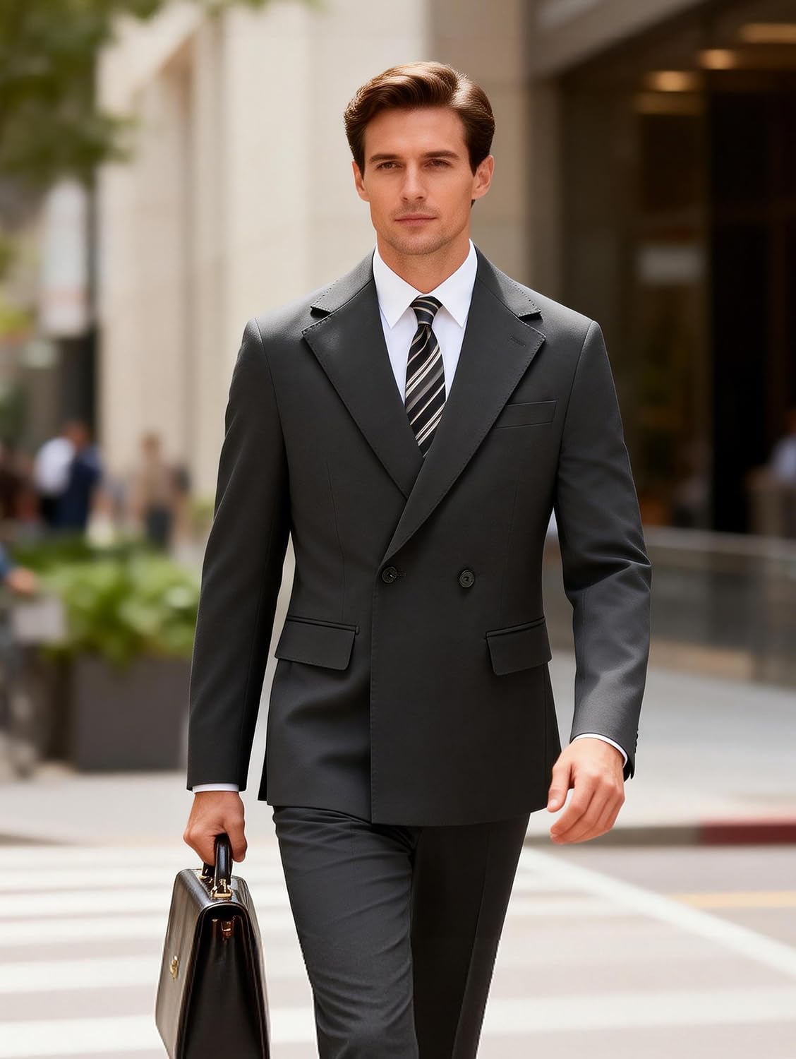MOGU Mens 2 Piece Suit Wool Double Breasted Tuxedo Wedding Prom Business Suits Jacket Pants