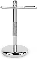 QSHAVE Deluxe Chrome Razor & Brush Stand Holder - 2 Prongs, Prolongs Brush Life, Fits Most Sizes