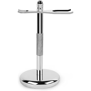 QShave Deluxe Chrome Razor and Brush Stand Holder Fit All Your Shaving Accessories
