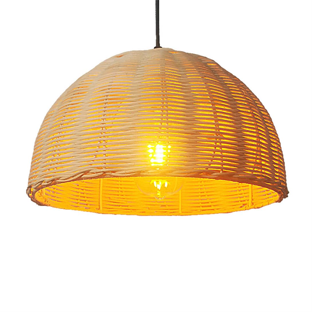 LYMSXAZOU Modern Minimalist Ceiling Pendant Light Dome Rattan Chandelier Lamp Shade Hand Crafted Lampshade Fixture Natural Wicker Suspension For Farmhouse Home Bedroom