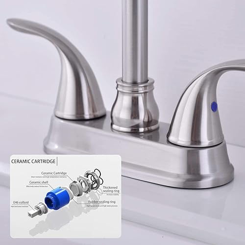 Miniatura 5 de Ximlike Grifo de lavabo de baño de níquel cepillado, 3 agujeros, 2 asas, grifo de baño central de 4 pulgadas, grifo de baño, boquilla giratoria de