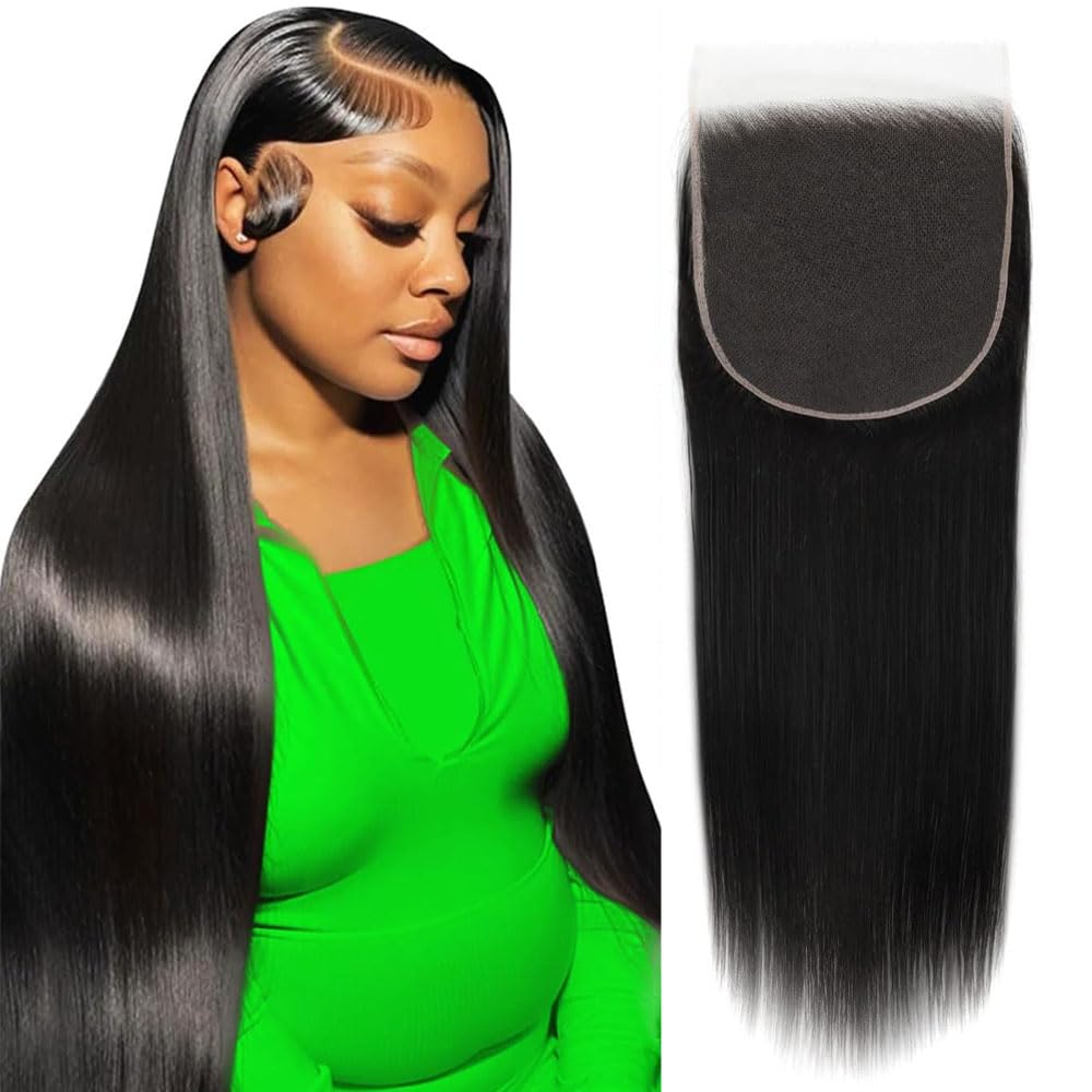 QTHAIR 14A Grade 5x5 Transparent Color Lace Closure 130%-150% Density (16", 5x5 Straight Closure)