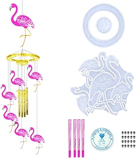 Koonafy 24PCS Outdoor Wind Chimes Resin Casting Mold Flamingo Wind Chimes Silicone Mold Kits with Fishing Line Epoxy Mould for DIY Making Craf Home Decoration Gift (Flamingo Wind Chimes Molds)