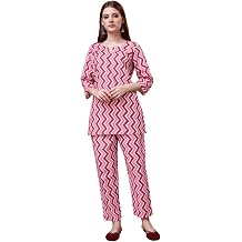 Jaanvi fashion Regular Fit Women's Pure Cotton Printed Night Suit Top and Pyjama Set
