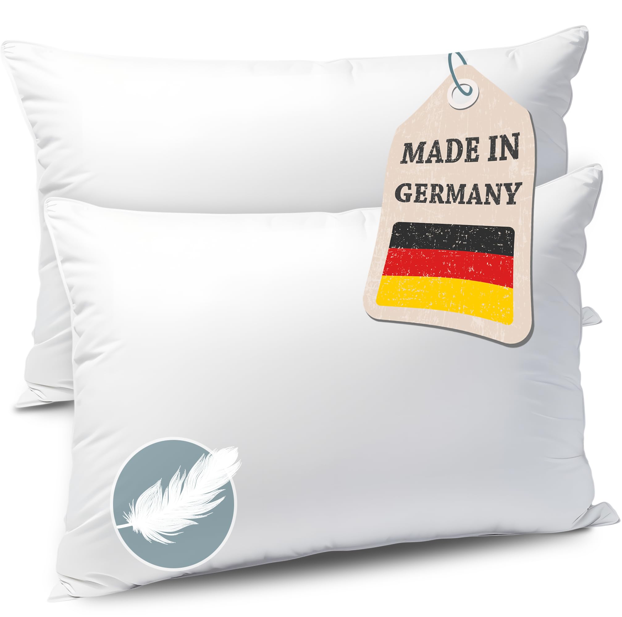 KNERST Kopfkissen Federkissen Made in Germany - Kissen mit 100% Federfüllung - Federkopfkissen mit Bezug aus Baumwolle - Ökotex-Zertifiziert - Füllkissen für erholsamen Schlaf - Kissen