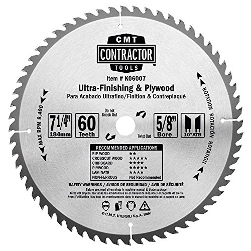 CMT K06007 ITK Contractor Ultra Finish Saw Blade, 7-1/4 x 60 Teeth, 10° ATB with 5/8-Inch<> bore