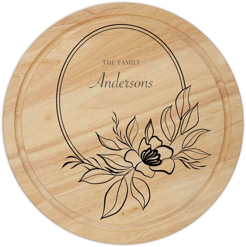 Personalised Chopping Board Cheese Board Wooden Cutting Board Wedding Gift Laser Engraved Housewarming Gift Custom Anniversary Mothers Day Gift for Couples & Families (Flower Monogram)