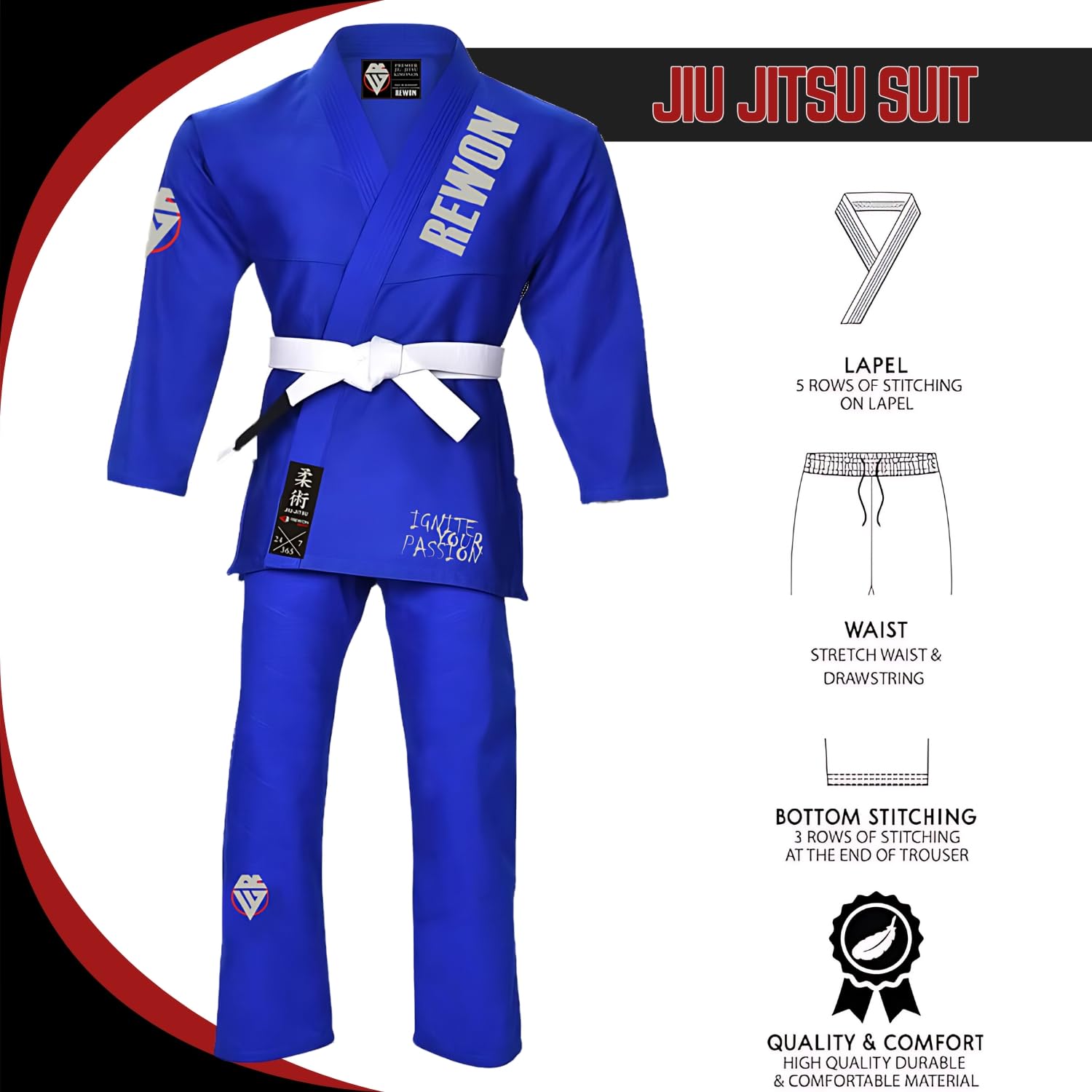 Kimono Jiu Jitsu, BJJ Gi Premium ligero Jiu Jitsu uniforme para hombres mujeres de mma artes marciales entrenamiento