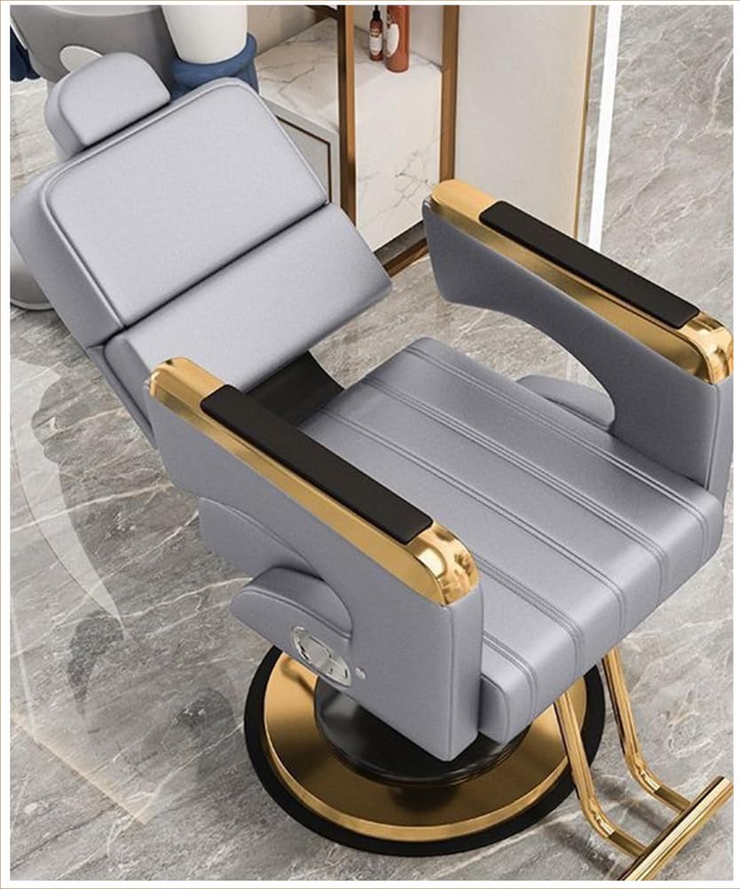 OZBMA Professional Barber Chair Reclining Salon with Hydraulic Lift Adjustable Headrest 135° Recline ty Faux Leather for Beauty Light Gray Color