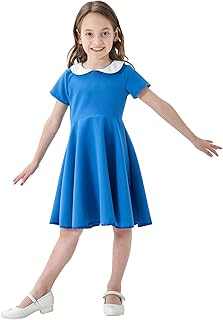 Girls Short Sleeve Uniform Dresses Casual Peter Pan Collar Fit and Flare Skater Dress 2-12 Years - Buy now