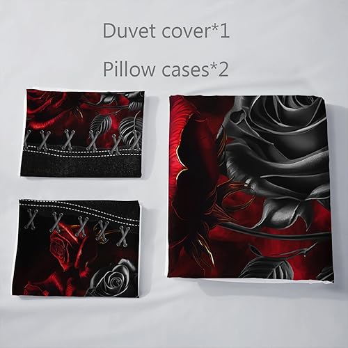 Miniatura 16 de AILONEN Juego de funda de edredón de rosa roja, tamaño King, juego de ropa de cama de delfín estrellado azul, funda de edredón romántica de San