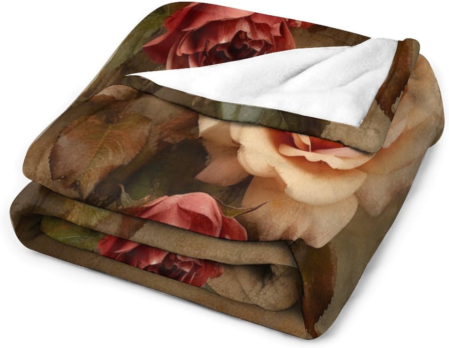 Blanket Rustic Rose, Antique Floral Design Bed Throw Blanket Retro Flower Peony Rose Soft Cozy Microfiber Throw Blanket for Bed Couch Car Birthday Gift 50"x60" Luxurious Warm and Cozy for All Season