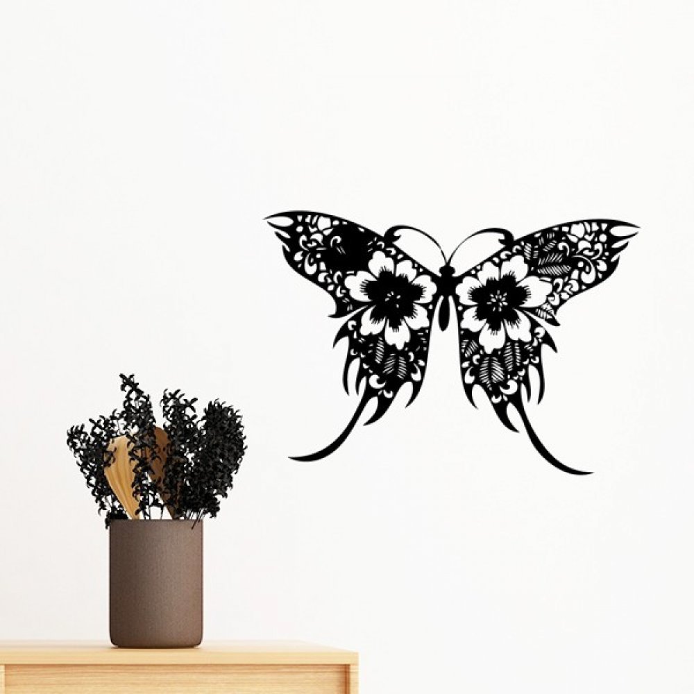 Sticker mural papillon style chinois ailes florales amovibles