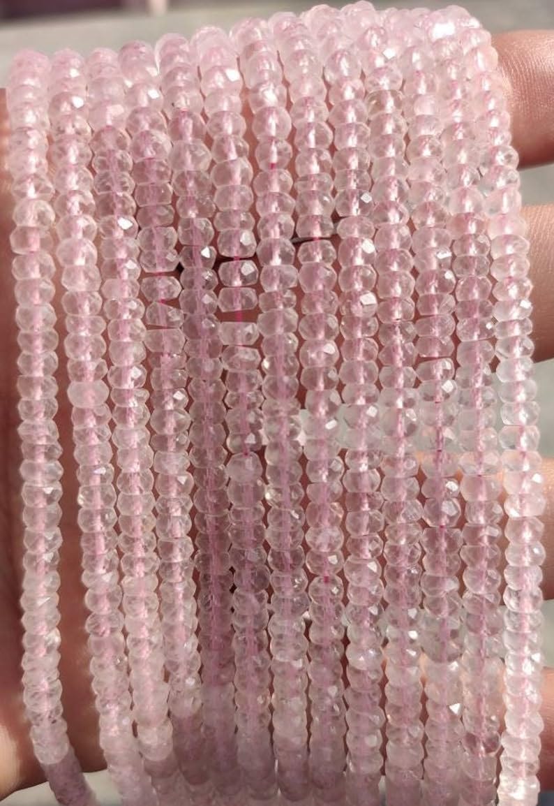 Perles rondes à facettes en quartz rose naturel 4mm fil 40cm pour fabrication bijoux