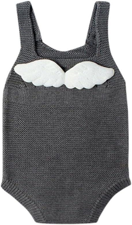 Joofun Baby Boys Girls Cute Angel Wings Handmade Knitted Romper Jumpsuit Photo Props (12-18M, Grey)