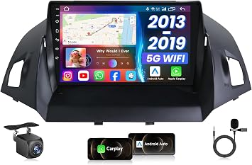 Jingelsye Android 13 Car Radio Stereo for Ford Escape 20132019, 9" 1280800 Touch Screen Head Unit 4-Core + 64G ROM, 5G WiFi with Wireless CarPlay & Android Auto, Bluetooth, GPS, DSP EQ, Backup