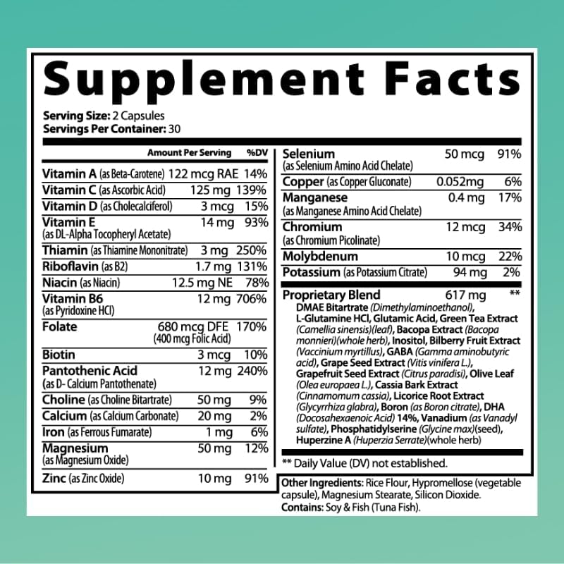 Miniatura 9 de Suplementos cerebrales para la memoria y la concentración para mujeres y hombres, suplemento de enfoque, suplemento de memoria para el cerebro,