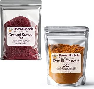 SavorSatch Ras El Hanout 2oz + Ground Sumac 4oz | Kosher, Non-GMO | Moroccan & Middle Eastern Cooking, Meat, Salads & Tagines